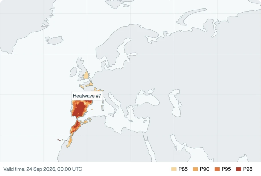 Heatwave moving across Western Europe.
