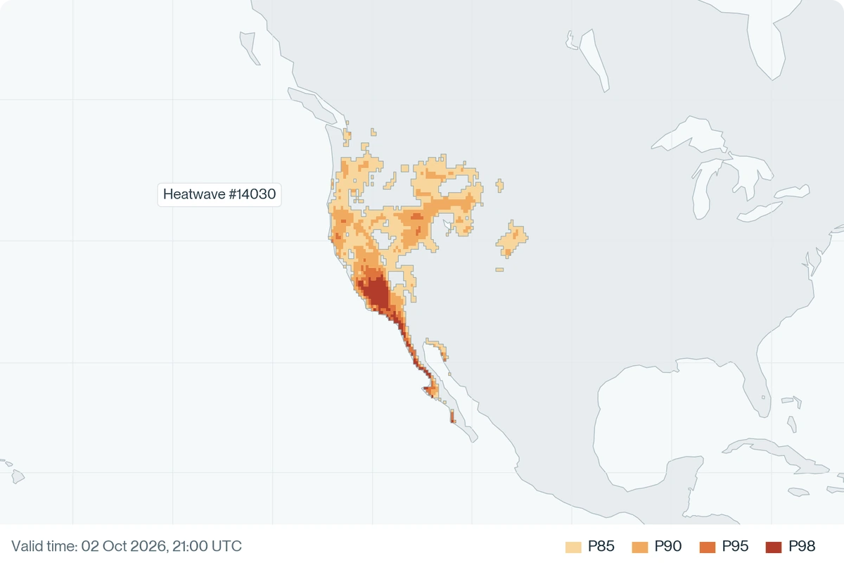 Heatwave starting in the U.S. west coast and spreading northward and eastward.