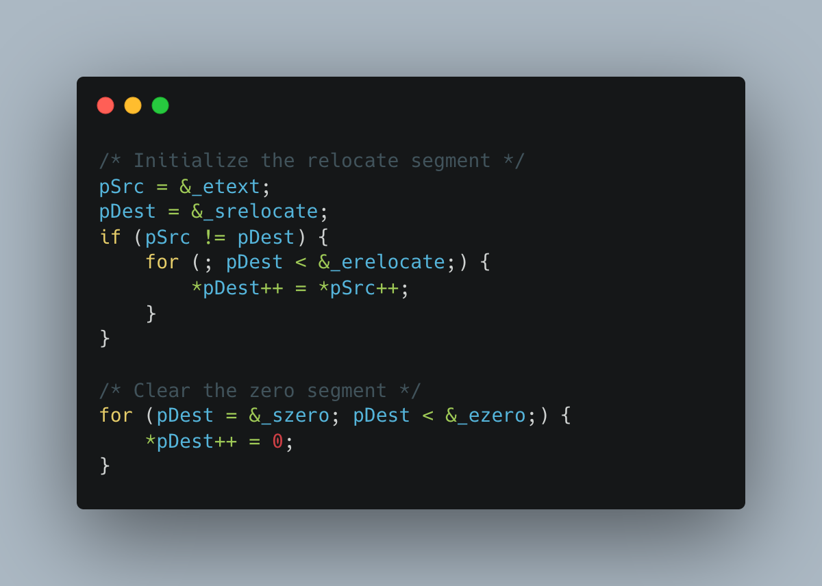 The first loop copies a section of flash to RAM, which initializes any global state variables that start with non-zero values.