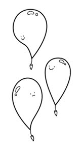 Three simple drawings of smiling weather balloons.