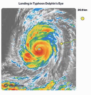 Animated satellite map tracking balloon W-9642 as it descends and loops inside Typhoon Dolphin’s eye.