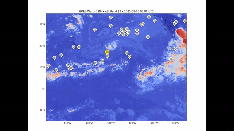 Flight paths of missions W-3478 and W-3728 within the Atlas constellation, overlaid with NASA GOES satellite imagery, show WindBorne’s unique ability to fly through tropical storms.